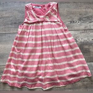 🎀 Baby Mini Boden Pink White Stripe Bow Tank Dress Valentines Day 12- 18 Months